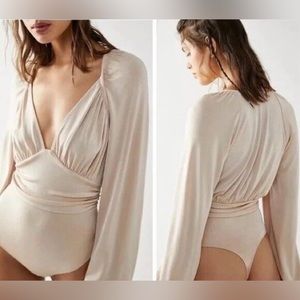 NWT Free People In Your Arms Bodysuit Stretch Beige/Dusty Rose/Metallic Size S